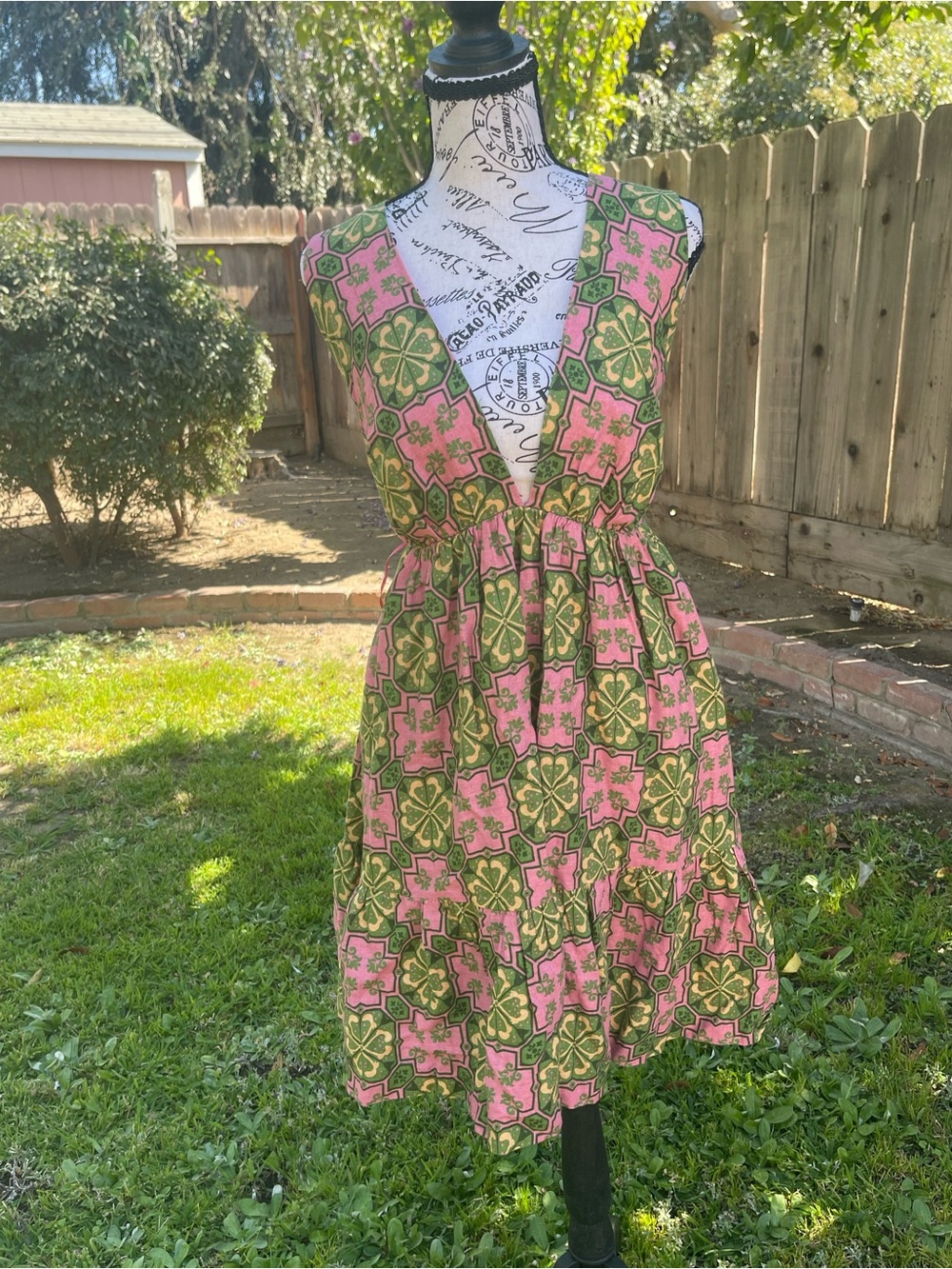House of Harlow 1960 Pink & Green Geometric Floral Halter Tiered Mini dress